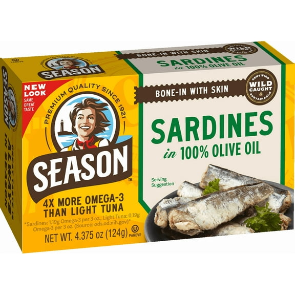 Season Sardines in Olive Oil, Salt Added, 4.375 oz Can