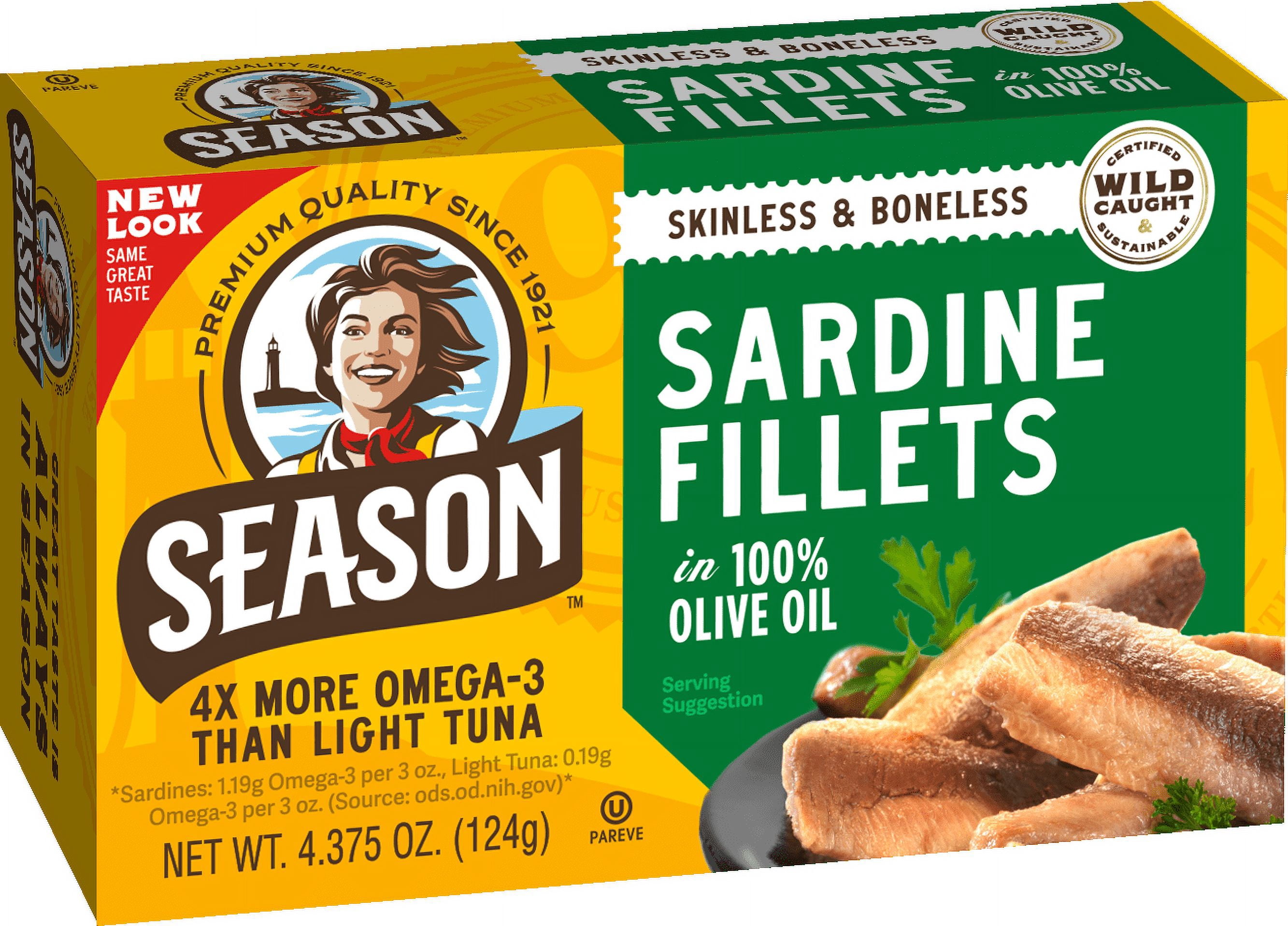 Season Sardines in Olive Oil, Salt Added, 4.375 oz