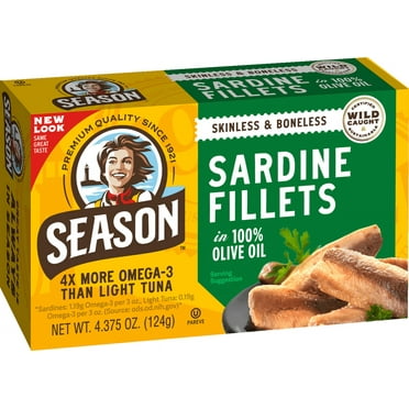 Season Sardines in Olive Oil, Salt Added, 4.375 oz