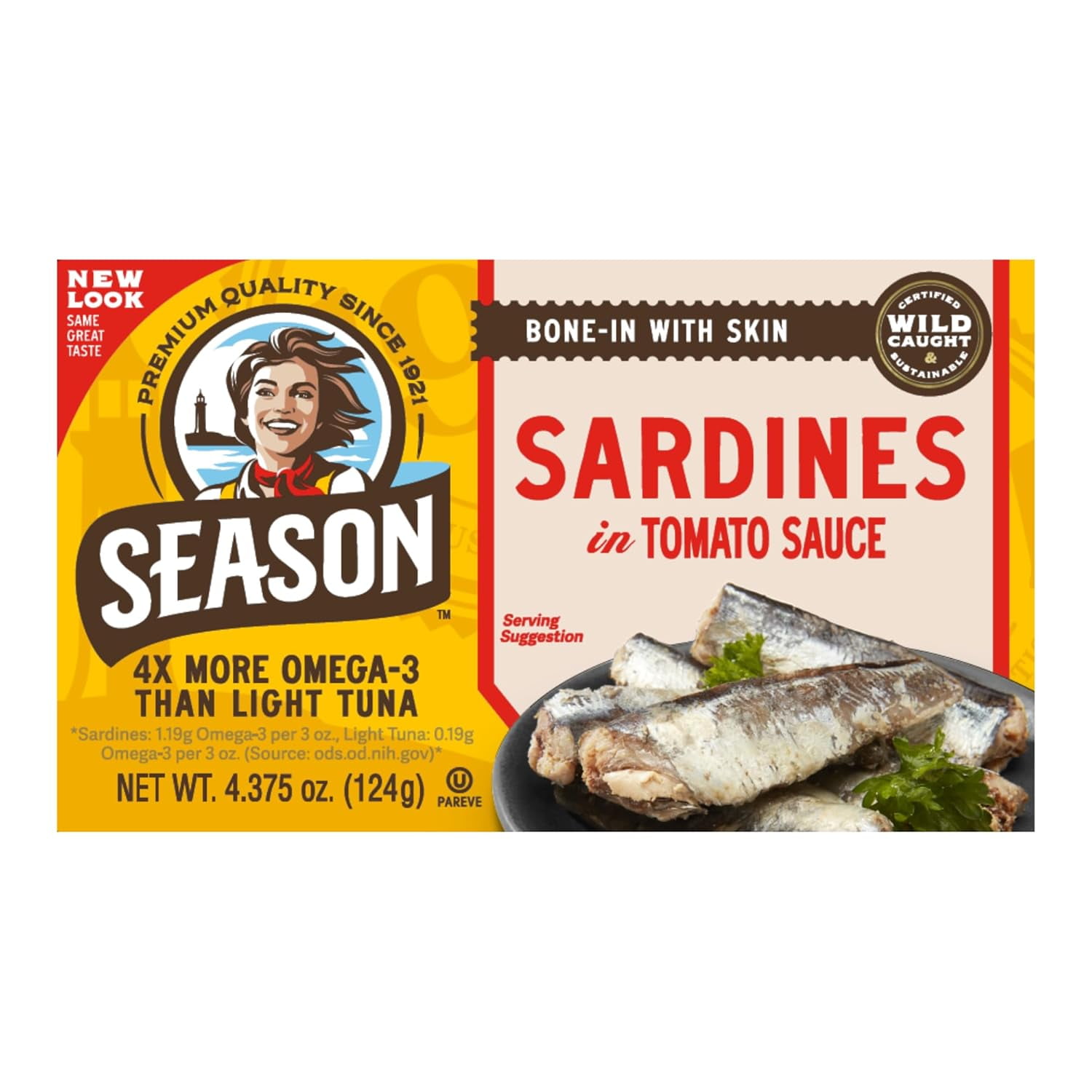 Season Sardines in Tomato Sauce, 4.375-Ounce Tins (Pack of 12)