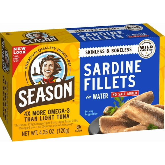 Season Sardines in Water, 4.25 oz Can