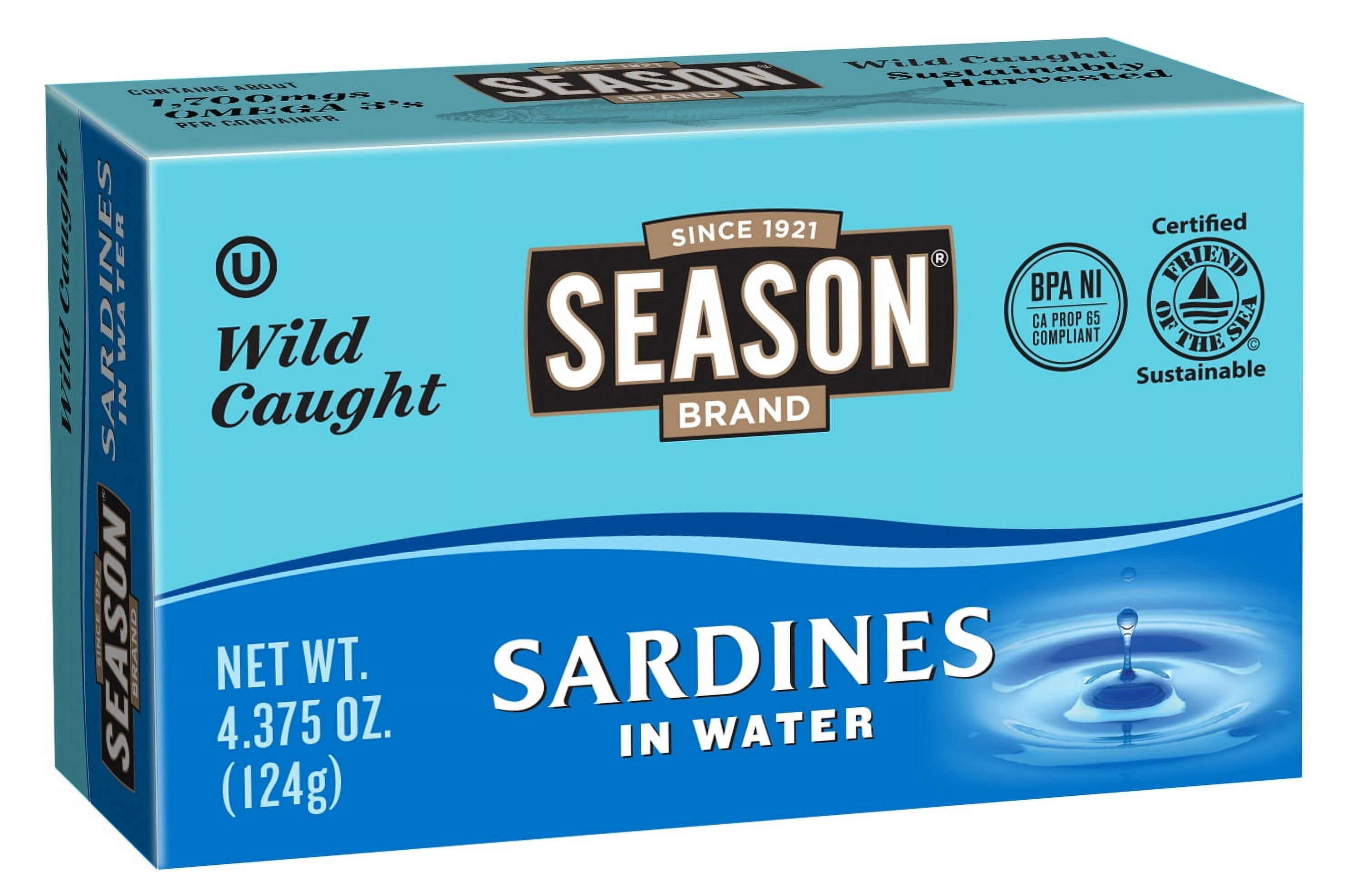 Season Sardines in Water, Salt Added, 4.375 oz Can