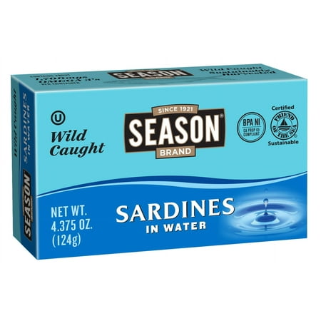 Season Sardines in Water, Salt Added, 4.375 oz Can