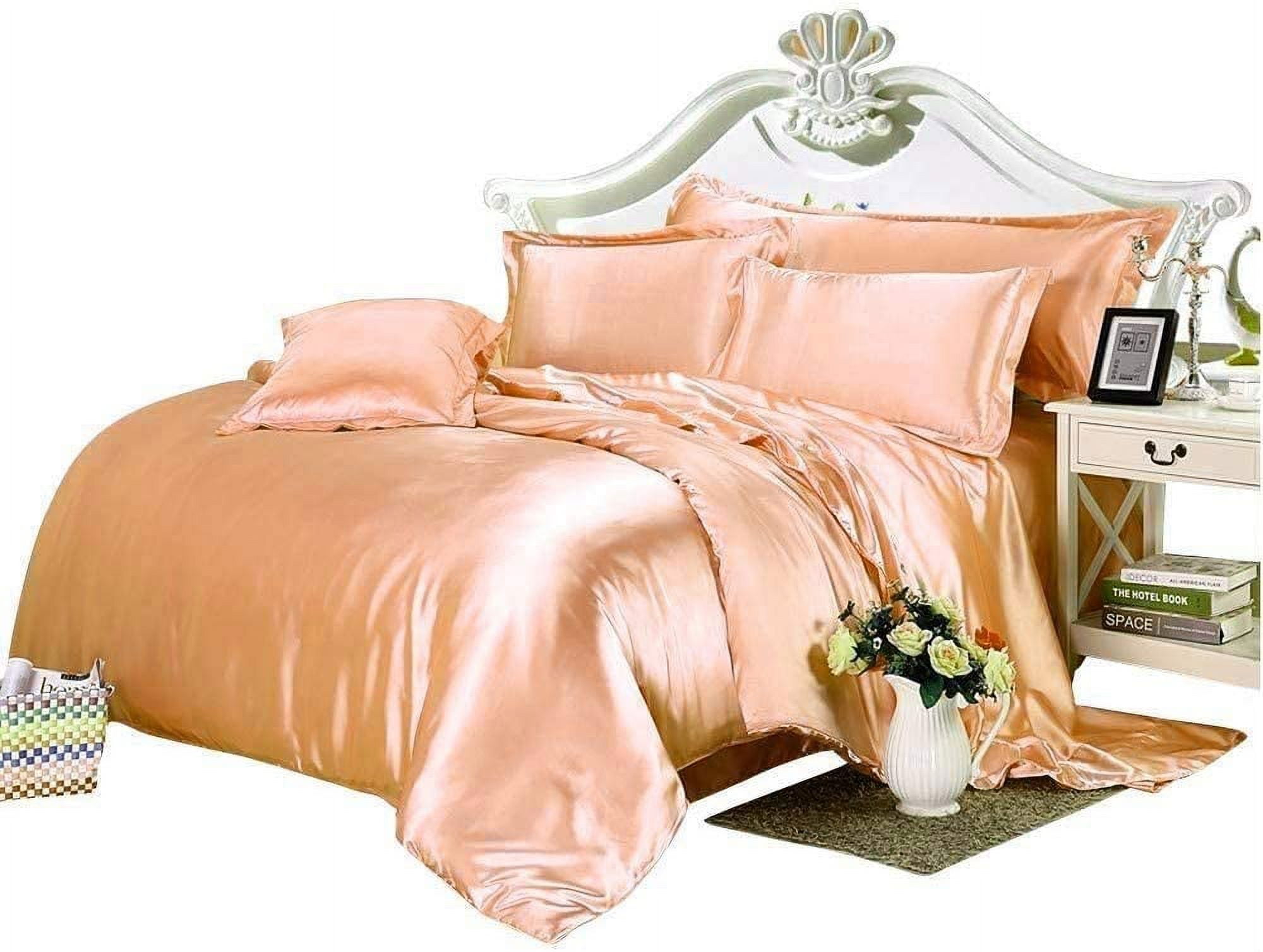 All Season Silk Satin 7 Pieces Comforter Set Twin Peach