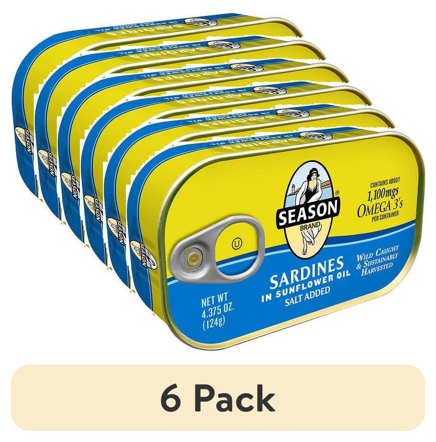 (6 pack) Season Skinless & Boneless Sardines in Sunflower Oil, 4.375 oz