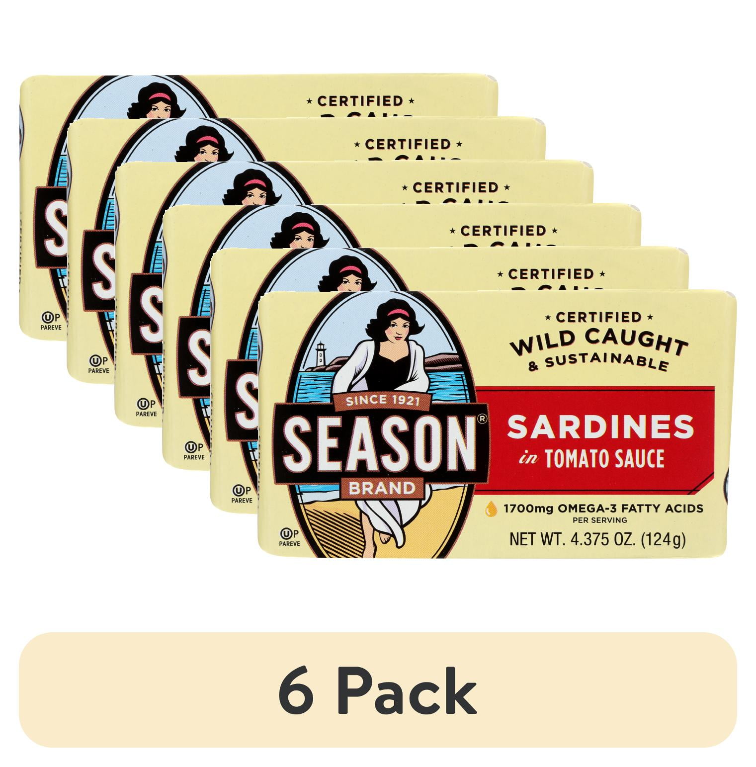 (6 pack) Season Sardines in Tomato Sauce, 4.375 oz Can