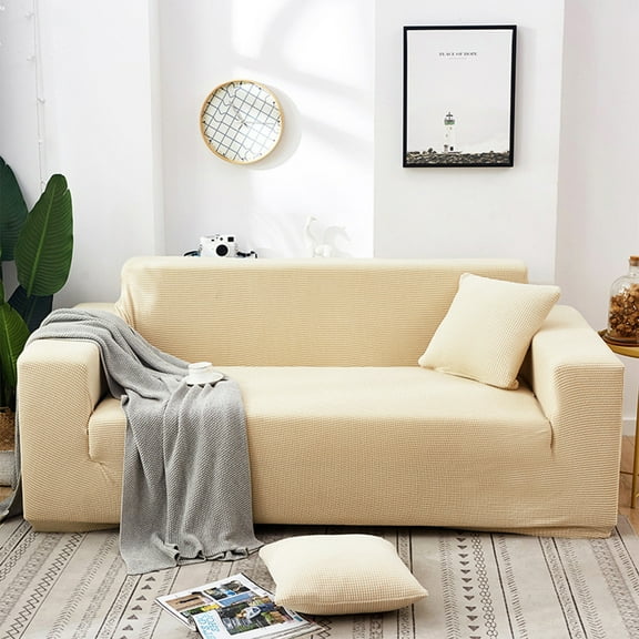 All Season Solid Color Knitted Elastic Sofa Cover Stretch Velvet Fleece Couch Protector Full Wrap Slipcover for Living Room Furniture Pet and Kids Friendly Daily Hot Picks & Limited-Time Offers