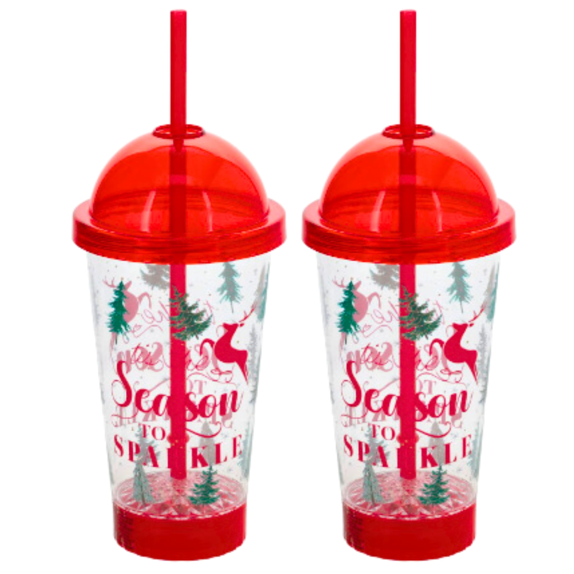 Season to Sparkle Christmas LightUp Tumblers with Straws, 18oz Clear