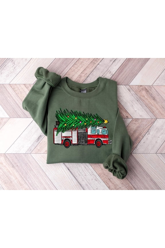 Season Sweatshirt, Season Tree On Fire Truck Sweatshirt, Winter Sweater, Firefighter Season Crewneck, For For Firefighter Hero SWEATSHIRT All Size S-5XL