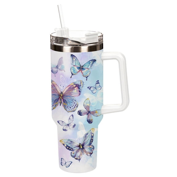 Season To Sparkle Tumbler Stainless-Steel Canyon Cup w/ Straw, Butterfly, 40oz, Gift Box