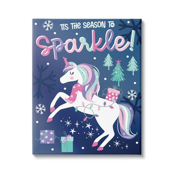 Season To Sparkle Whimsical Christmas Unicorn Snowflakes Fairy Tales & Fantasy Graphic Art Gallery-Wrapped Canvas Print Wall Art