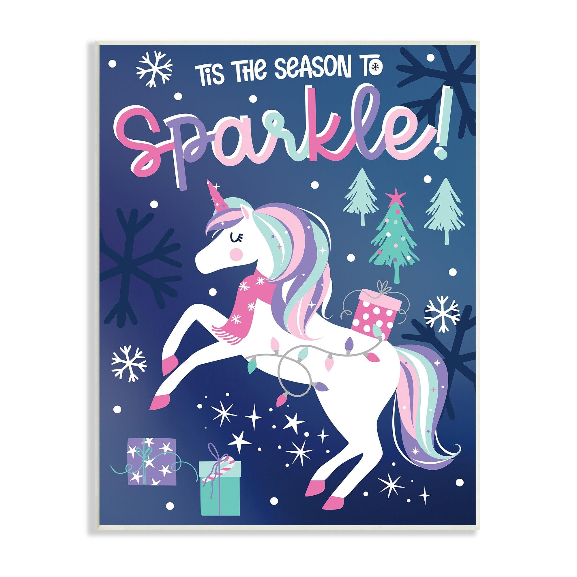 Season To Sparkle Whimsical Christmas Unicorn Snowflakes Fairy Tales & Fantasy Graphic Art Unframed Art Print Wall Art