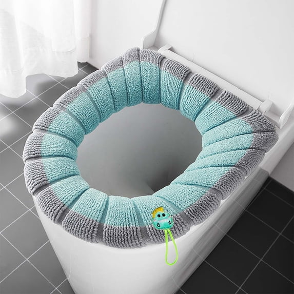 All Season Toilet Seat Cushion, Thickened Knitted Toilet Cover with Handle, Washable Reusable Toilet Seat Ring, Universal Soft Toilet Pad for Home Bathroom, 14.2*18.5in, Green