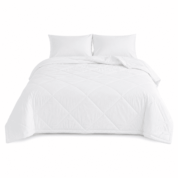 All Season White Comforter Queen Size, Soft Lightweight Quilted Bed Comforter, Breathable Down Alternative Bedding Insert, Machine Washable Cozy Comforter for Bedroom, Guest Room & Home