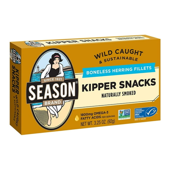 Season Wild Caught Kipper Snacks - Gourmet Seafood, Convenient Snack, Omega-3 - 12 Pack, 3.25 Oz