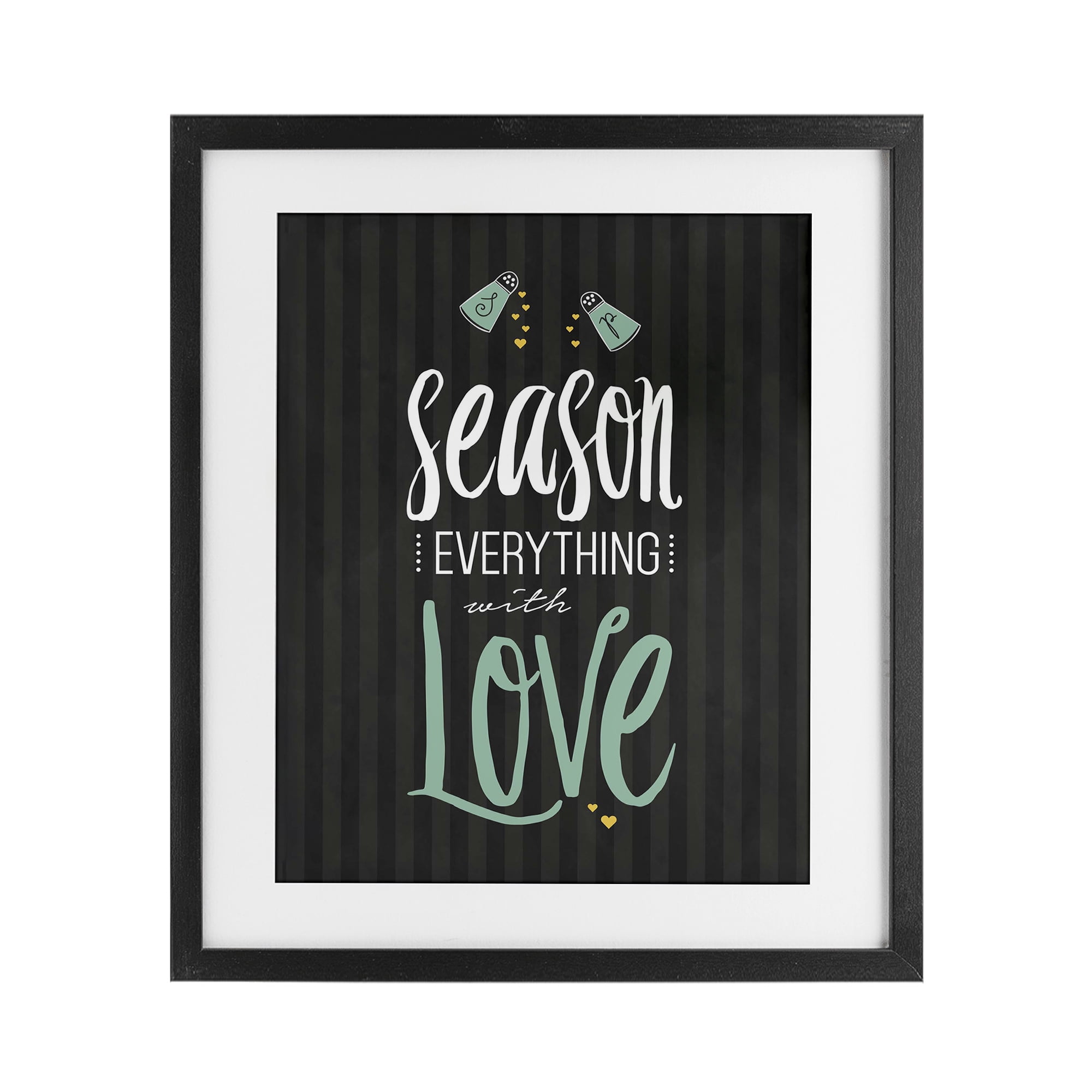 Season With Love Black & Green Black Framed Print Under Glass, design by Lettered and Lined