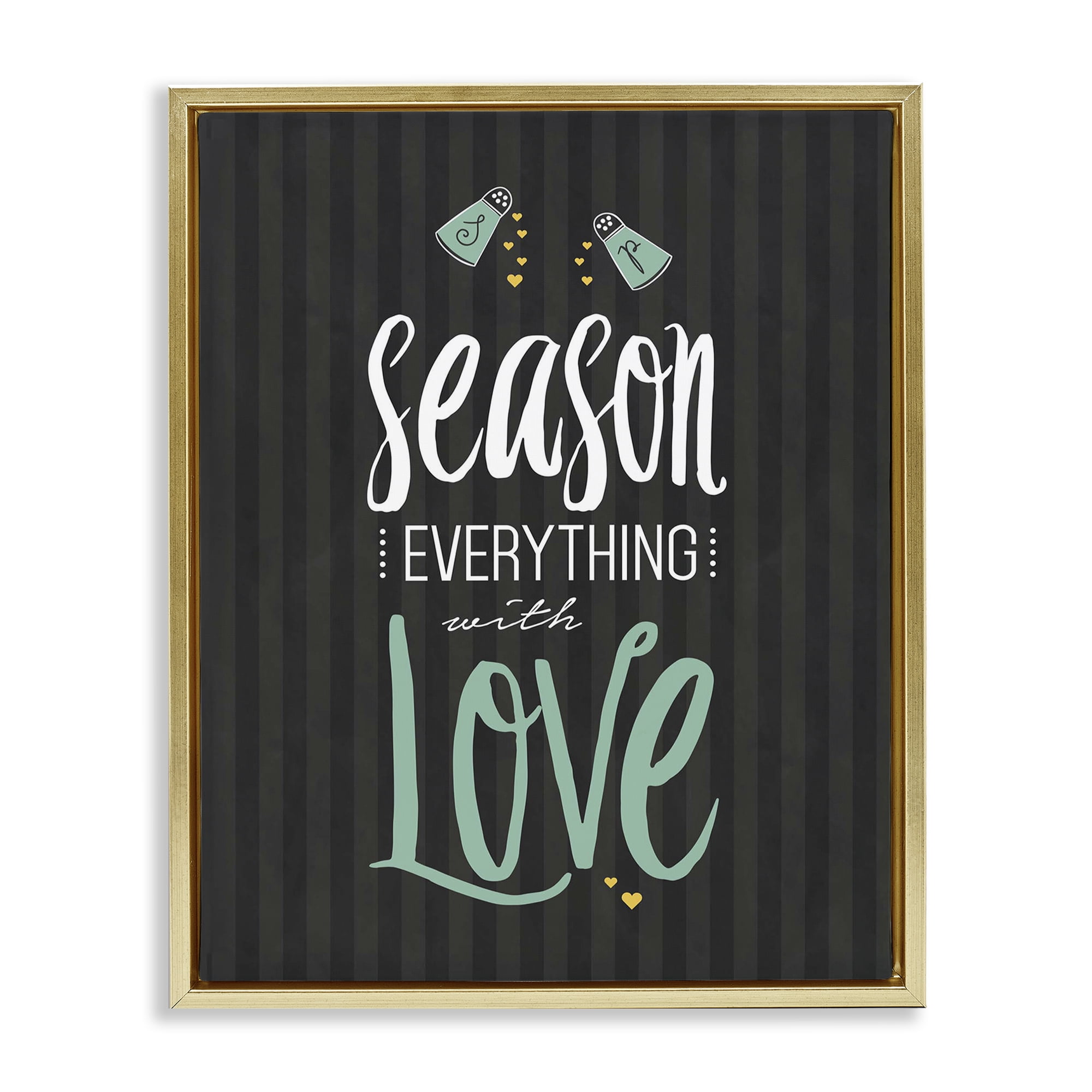 Season With Love Black & Green Gold Framed Floater Canvas Wall Art, design by Lettered and Lined
