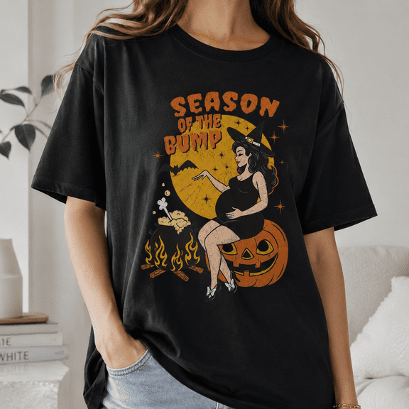 Season of the Bump Pregnant Witch Halloween Graphic T-Shirt, Unisex Fit