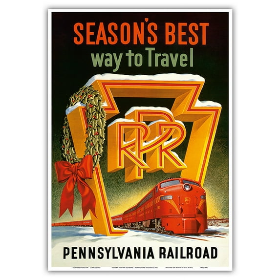 Season's Best Way to Travel - Pennsylvania Railroad - Vintage Railroad Travel Poster c.1955 - Master Art Print 10in x 14in