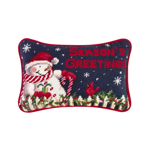 Season's Greeting Needlepoint Christmas Pillow