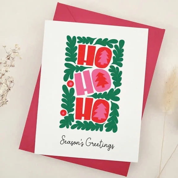 Season's Greetings Christmas Card - "HO HO HO" Festive Design with Envelope Included - Perfect Holiday Greeting for Friends and Family