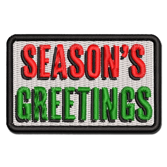 Season's Greetings Christmas Drop Shadow Text Applique Multi-Color Embroidered Hook & Loop Patch - 3 Inch Medium