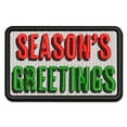 thumbnail image 1 of Season's Greetings Christmas Drop Shadow Text Applique Multi-Color Embroidered Iron-On Patch - 2.0 Inch Mini, 1 of 5