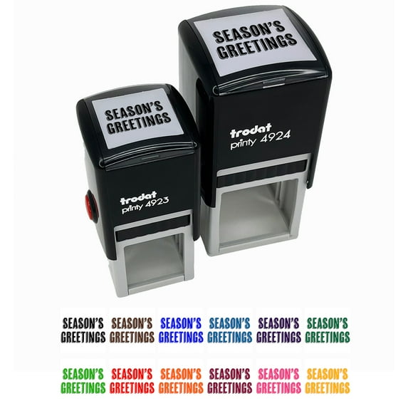Season's Greetings Christmas Drop Shadow Text Self-Inking Rubber Stamp Ink Stamper - Red Ink - Small 1 Inch