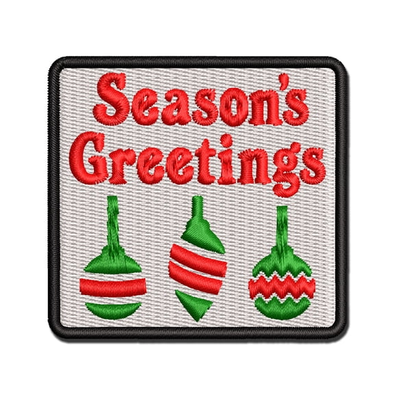 Season's Greetings Christmas Ornaments Applique Multi-Color Embroidered Hook & Loop Patch - 3.5 Inch Large
