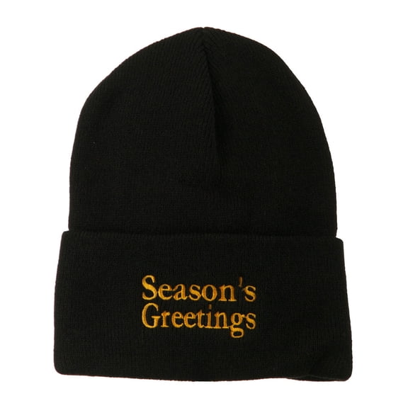 Season's Greetings Embroidered Long Beanie - Black OSFM
