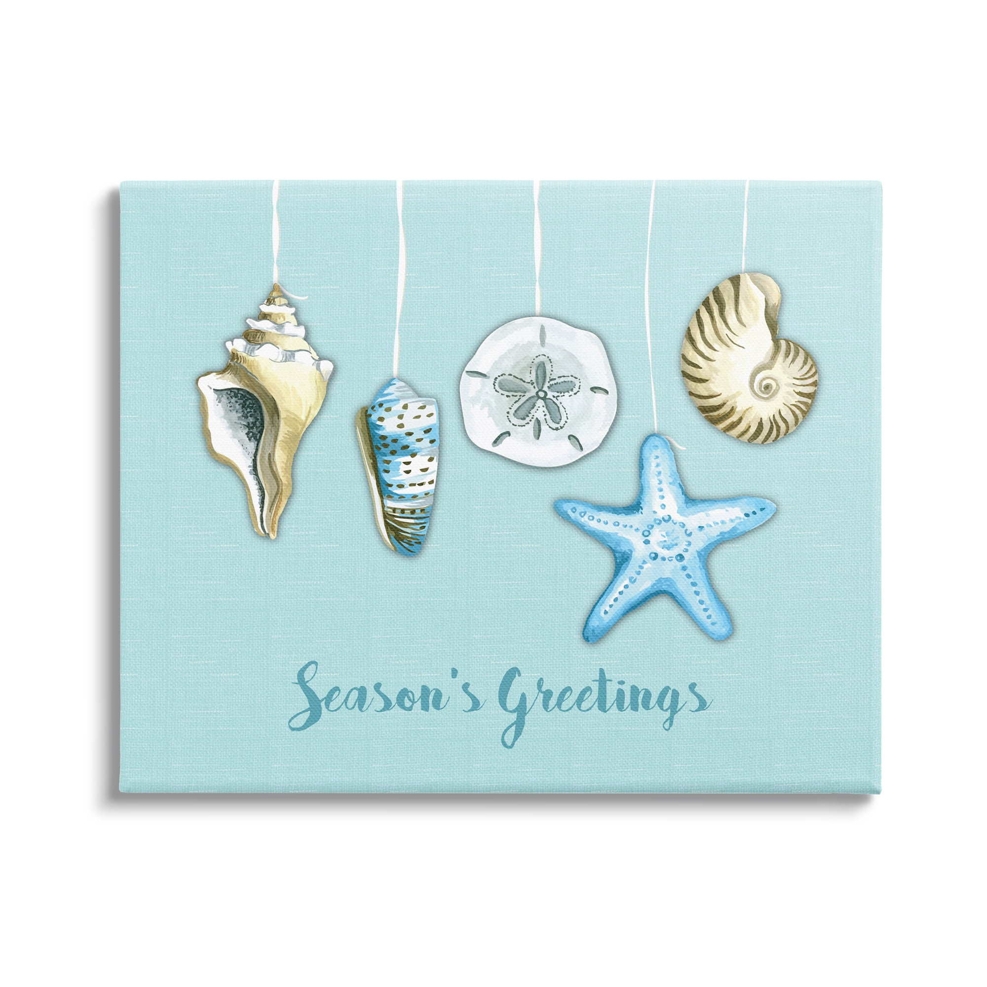 Season's Greetings Festive Beach Holiday Seashells Hanging Coastal Graphic Art Gallery-Wrapped Canvas Print Wall Art