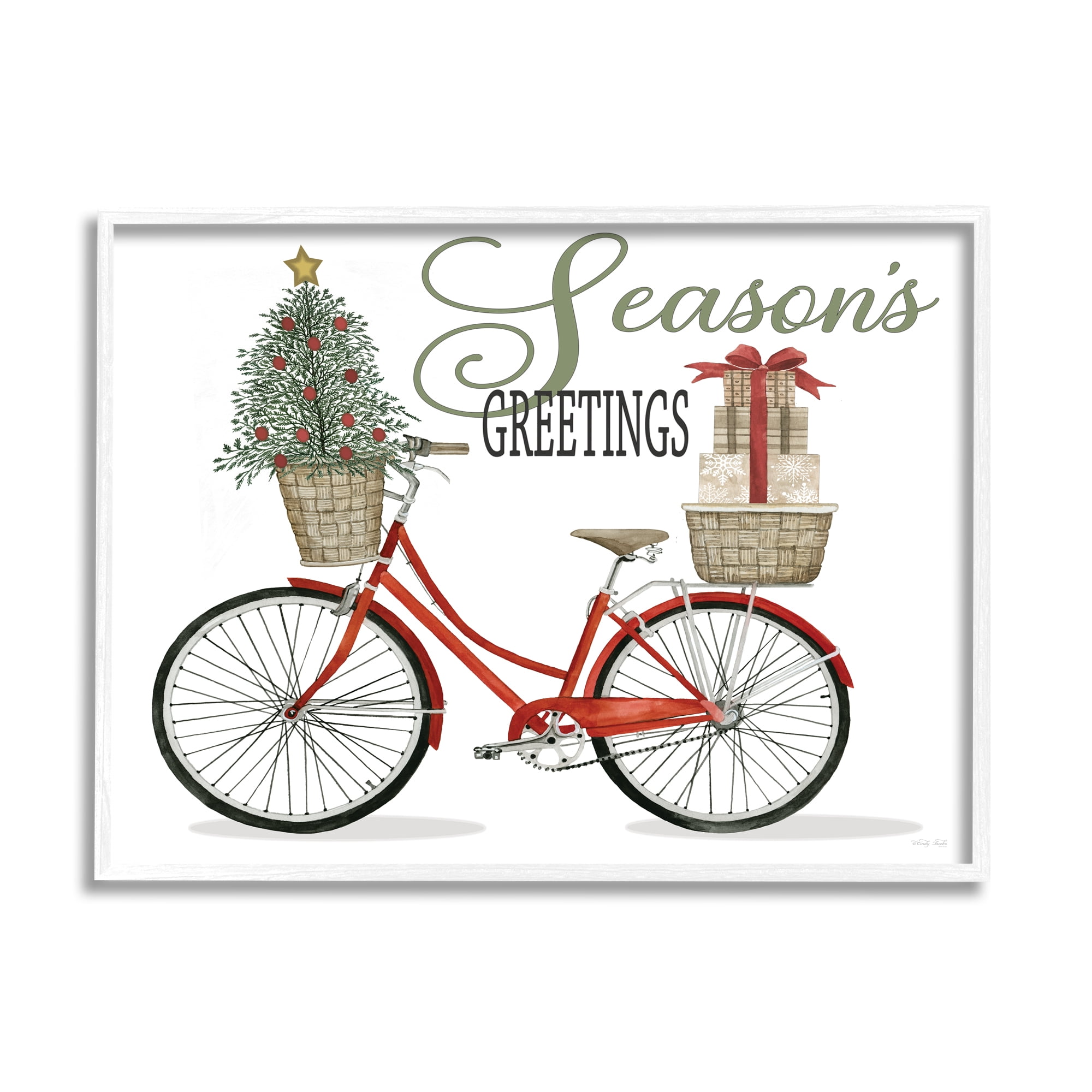 Season's Greetings Festive Holiday Bicycle Gifts Basket Inspirational Graphic Art Framed Art Print Wall Art