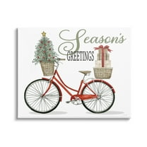 Season's Greetings Festive Holiday Bicycle Gifts Basket Inspirational Graphic Art Gallery-Wrapped Canvas Print Wall Art