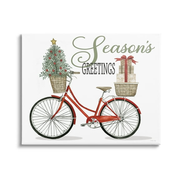 Season's Greetings Festive Holiday Bicycle Gifts Basket Inspirational Graphic Art Gallery-Wrapped Canvas Print Wall Art