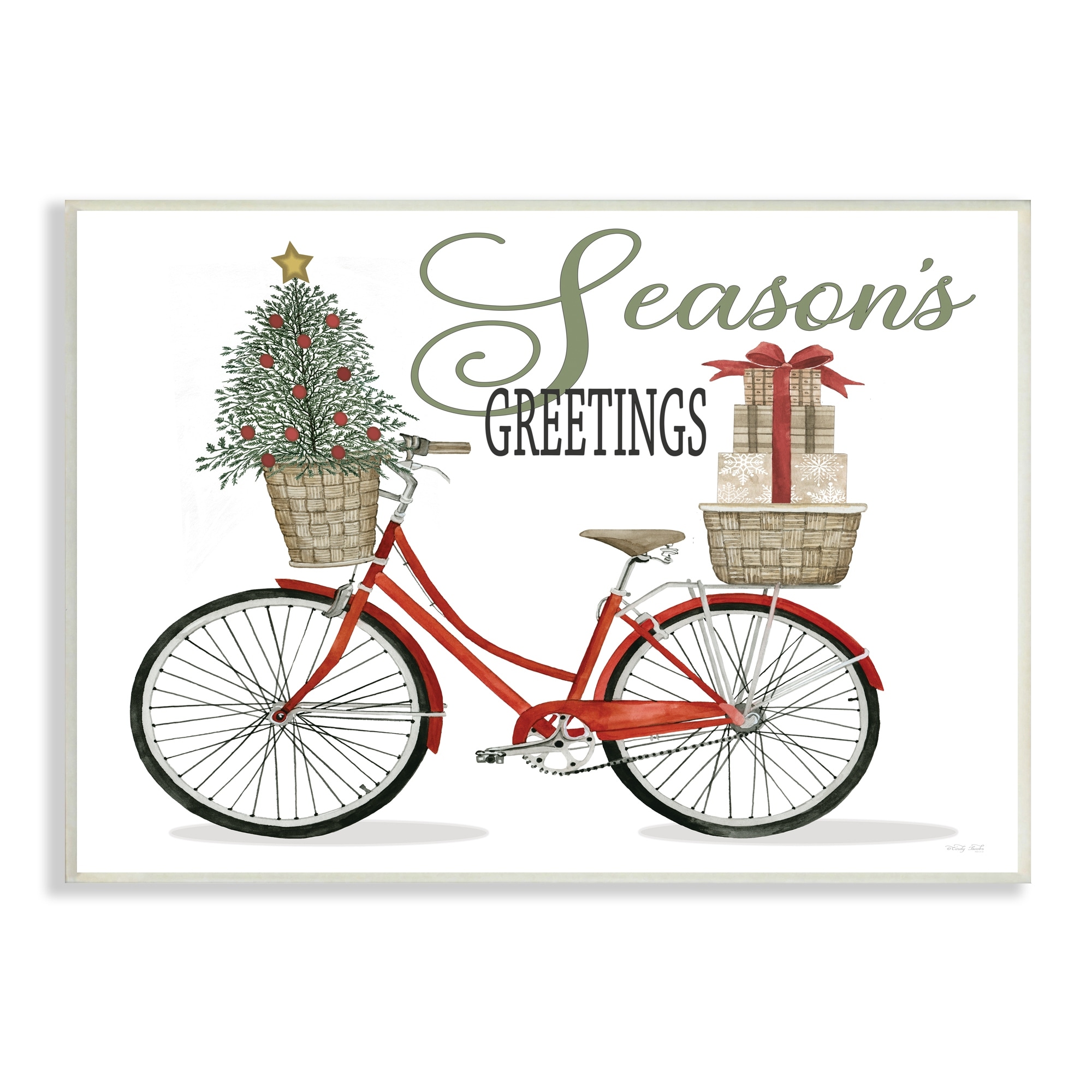 Season's Greetings Festive Holiday Bicycle Gifts Basket Inspirational Graphic Art Unframed Art Print Wall Art
