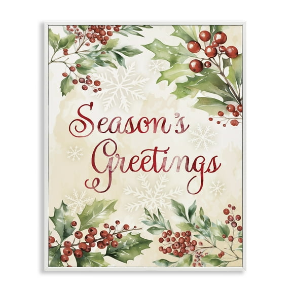 Stupell Industries - Season's Greetings Holly Berries White Framed Giclee Art, 24 x 30, Made In USA