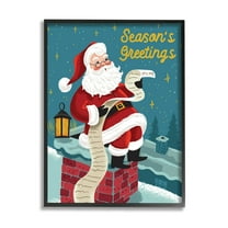 Season's Greetings Santa's List Chimney Holiday Graphic Art Black Framed Art Print Wall Art
