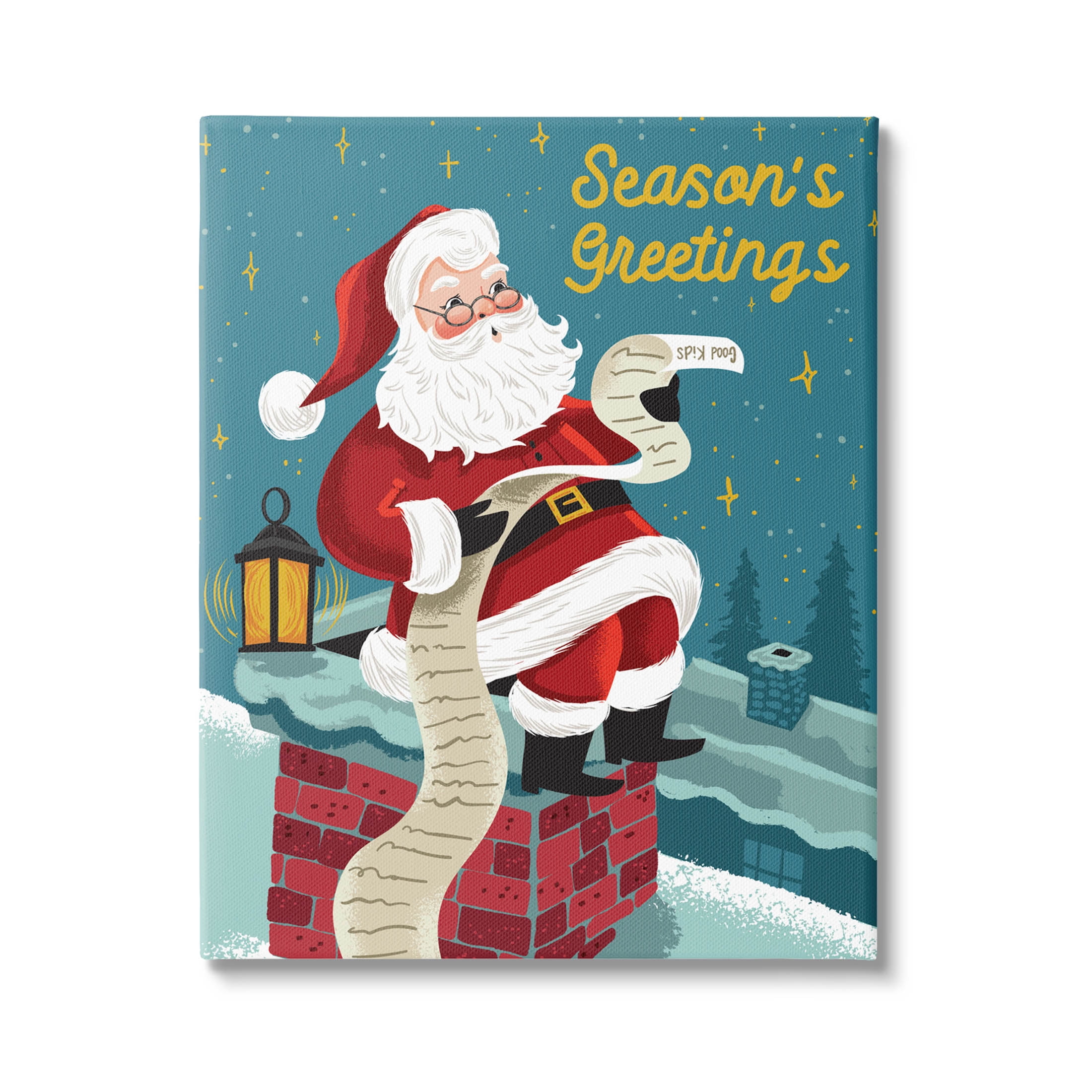Season's Greetings Santa's List Chimney Holiday Graphic Art Gallery Wrapped Canvas Print Wall Art