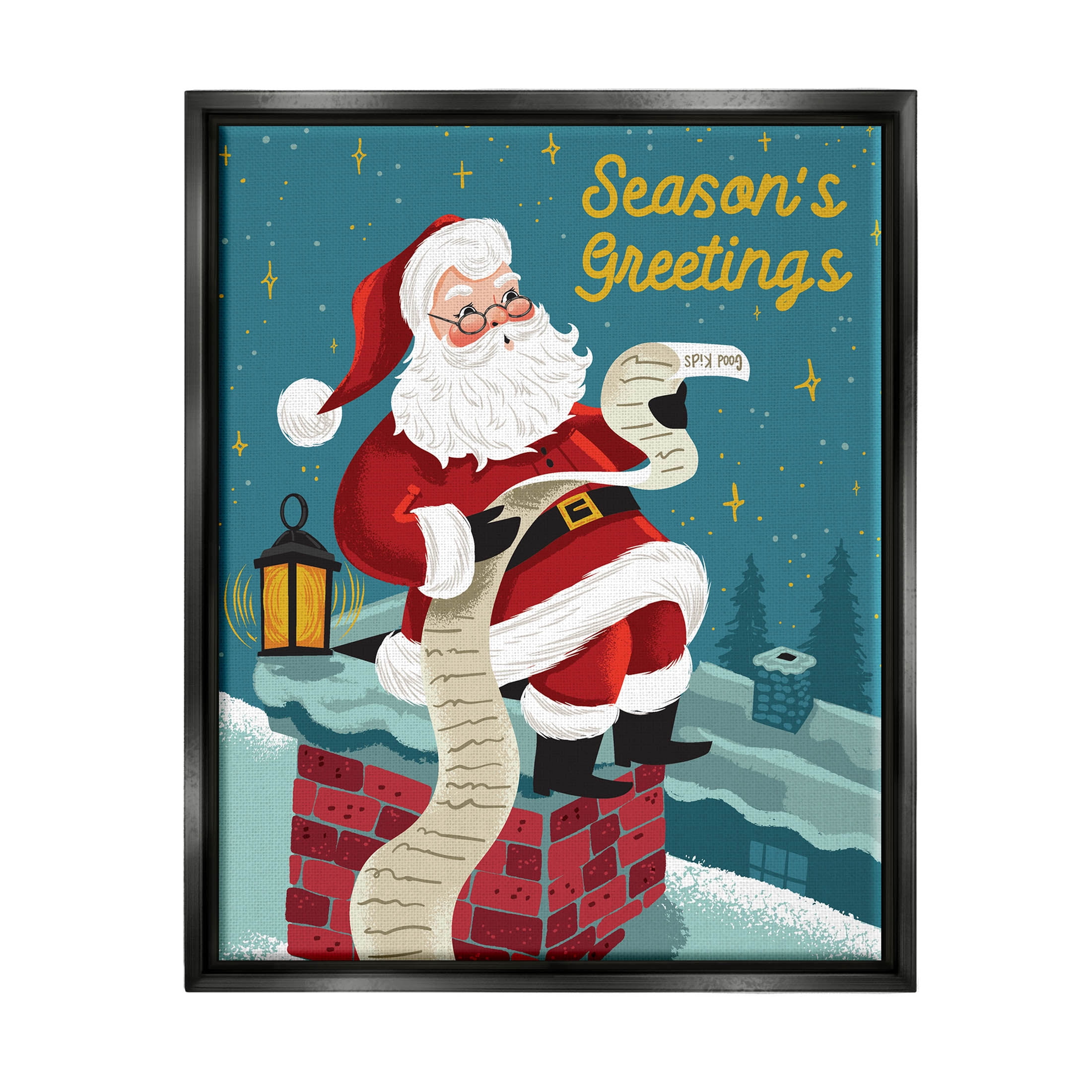 Season's Greetings Santa's List Chimney Holiday Graphic Art Jet Black Framed Art Print Wall Art
