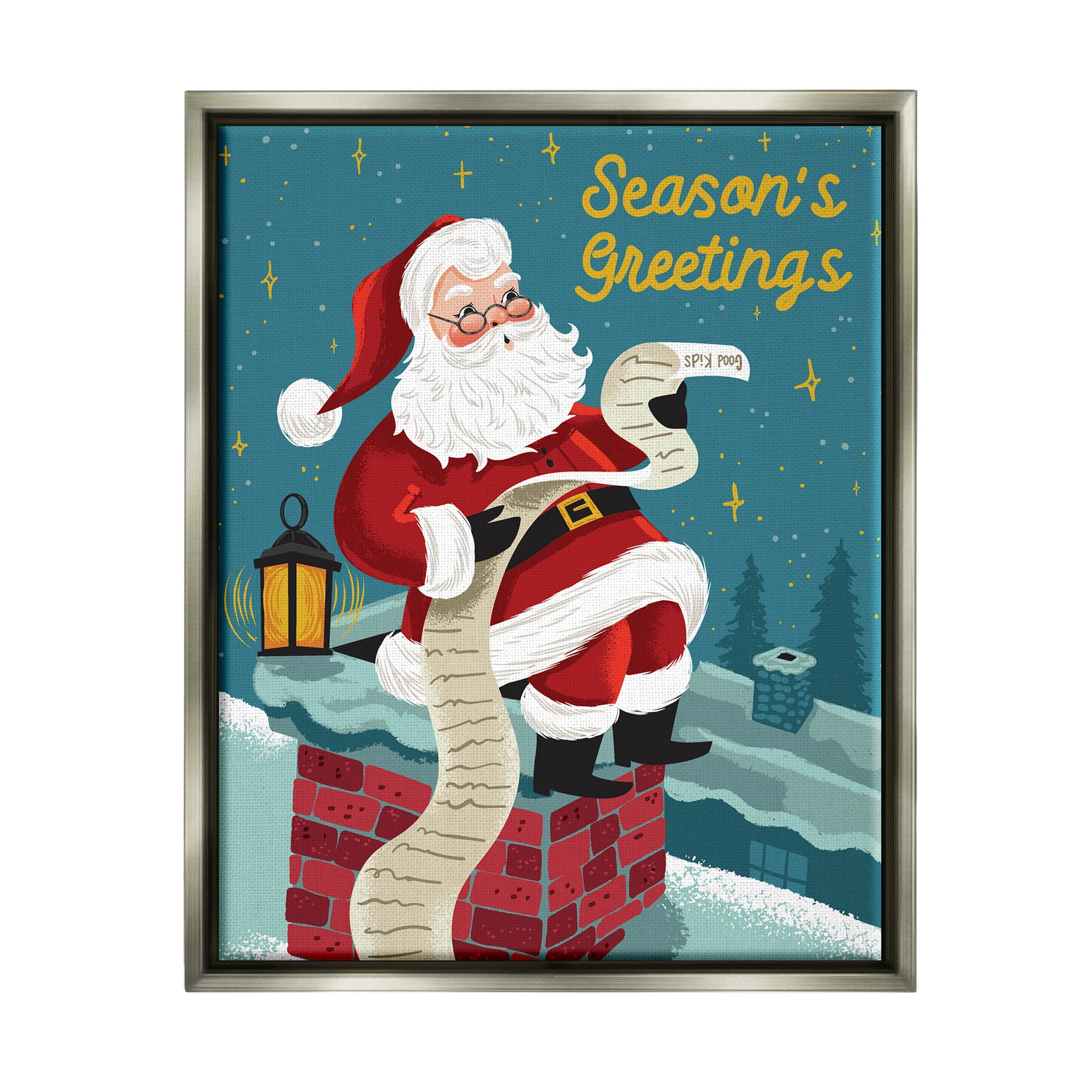 Season's Greetings Santa's List Chimney Holiday Graphic Art Luster Gray Framed Art Print Wall Art