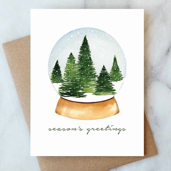 Season's Greetings Snow Globe Card Beautiful Winter Trees Design Blank Inside, Envelope Included Perfect for Holiday Wishes and Year-Round Cheer