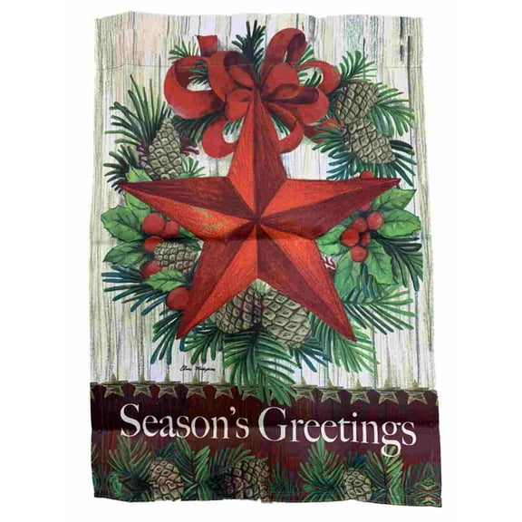 Season's Greetings Star Holiday Decorative Garden Suede Flag 18 x 12.5 Inch