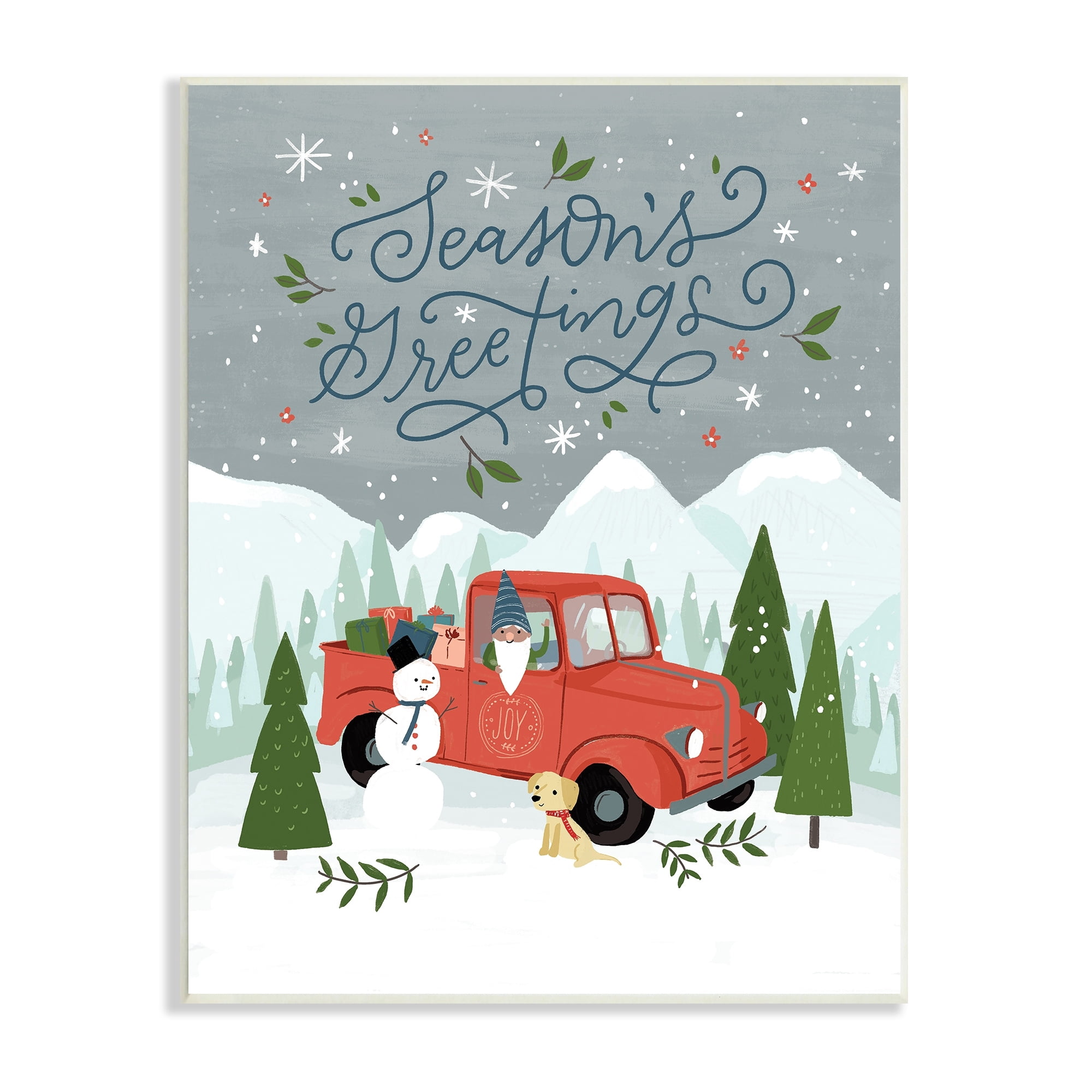 Season's Greetings Whimsical Snowman & Truck Illustration Transportation Graphic Art Unframed Art Print Wall Art