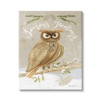 Season's Greetings Winter Snowscape Owl Perched Pinecones Animals & Insects Graphic Art Gallery-Wrapped Canvas Print Wall Art