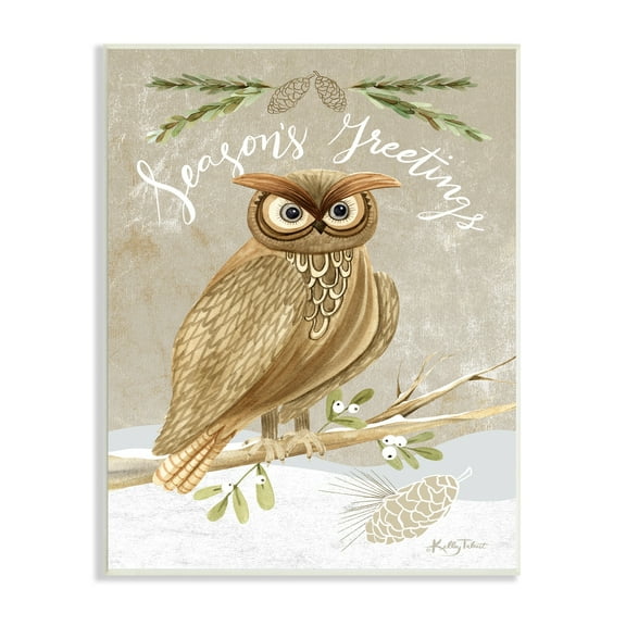 Season's Greetings Winter Snowscape Owl Perched Pinecones Animals & Insects Graphic Art Unframed Art Print Wall Art