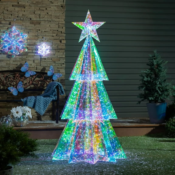 Season to Sparkle Garden Statue, LED PVC Statue, Iridescent Tree, 4'H