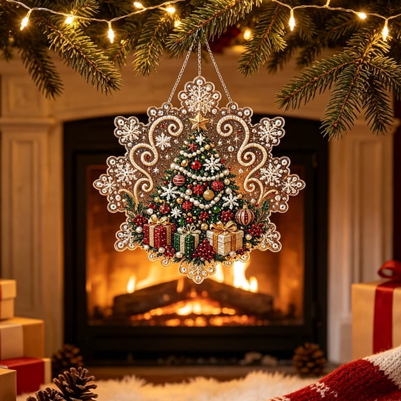 SeasonNest Christmas Diamond Painting Suncatcher Kit 8in Snowflake Pearl Bead Craft for Adults Gift