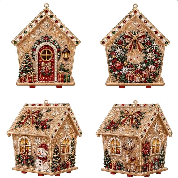 SeasonNest Diamond Painting Christmas Cottage Kit 3D Wooden Craft Set for Adults Holiday Decor Gift