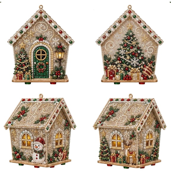 SeasonNest Diamond Painting Christmas Cottage Kit 3D Wooden Craft Set for Adults Holiday Decor Gift