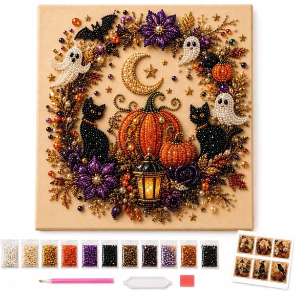 SeasonNest Halloween Ghost Pearl Art Kit, 3D Mosaic Craft Set for Adults, 8x8in